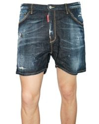 DSquared² | Blue Distressed Stretch Denim Shorts for Men | Lyst