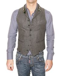 DSquared² | Gray Belted Collar Wool Felt Vest for Men | Lyst