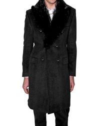 John Richmond | Black Beaver Fur Collar Flannel Coat for Men | Lyst