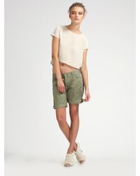 7 For All Mankind | Green Rolled Cotton Shorts | Lyst