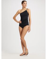 Carmen Marc Valvo | Black Shirred Bikini Bottom | Lyst