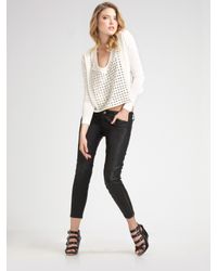 Current/Elliott | Black Cropped Side-zip Leather Leggings | Lyst