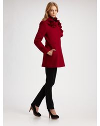 Elie Tahari | Red Drew Ruffle Coat | Lyst