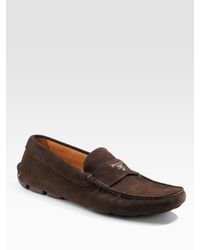Prada | Brown Suede Logo Drivers for Men | Lyst