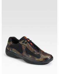 Prada Camouflage Leather Sneakers in Brown for Men - Lyst