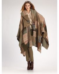 Ralph Lauren Blue Label | Brown Wool/cashmere Patchwork Poncho | Lyst