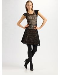 RED Valentino | Black Knitted Lace Mini Dress | Lyst