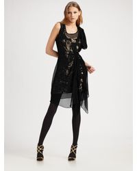 Robert Rodriguez | Black Chiffon Overlay Sequin Dress | Lyst