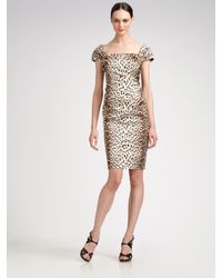 Tadashi Shoji | Brown Cap-sleeve Animal-print Dress | Lyst