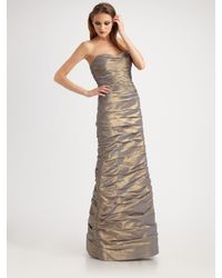 Teri Jon | Metallic Ruched Taffeta Strapless Gown | Lyst