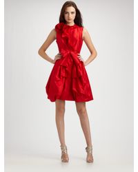 Teri Jon | Red Silk Dupioni Ruffle Front Dress | Lyst