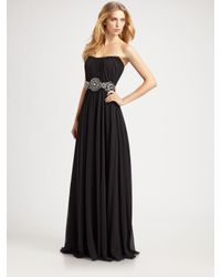 THEIA | Black Medallion Beaded Strapless Gown | Lyst
