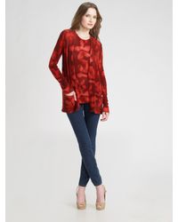 TSE | Red Cashmere Water Floral Cardigan | Lyst