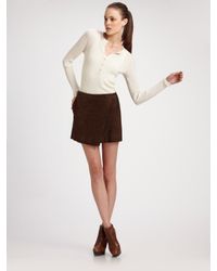 Vince | Brown Suede Wrap-front Skirt | Lyst