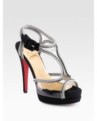 Christian Louboutin | Black Ziparent T-strap Double-platform Pvc Sandals | Lyst