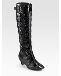 Dior | Black Cannage Patent Leather Boots | Lyst