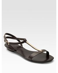 Ferragamo | Brown Dan T-strap Flat Sandals | Lyst