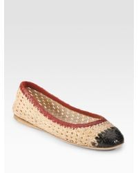 Prada | Natural Tricolor Woven Leather Ballet Flats | Lyst