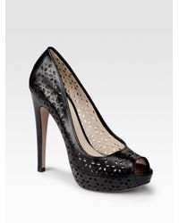 Prada | Black Laser-cut Leather Pumps | Lyst