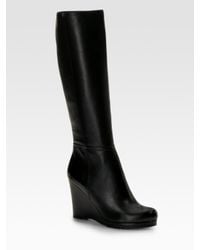 Prada | Black Tall Wedge Boots | Lyst