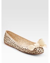 Prada | Pink Laser-cut Patent Leather Ballet Flats | Lyst