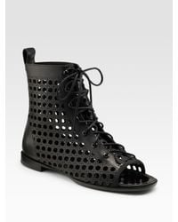 Proenza Schouler | Black Laser-cut Lace-up Ankle Boots | Lyst
