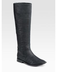 Sigerson Morrison | Black Stamped Croc Leather Tall Boots | Lyst
