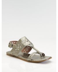 Sigerson Morrison | Cutout Metallic Leather Flat Sandals | Lyst