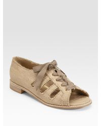 Stuart Weitzman | Natural Woven Silk Lace-up Loafers | Lyst