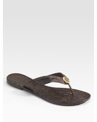 Tory Burch | Brown Thora Snake-printed Leather Flip Flops | Lyst