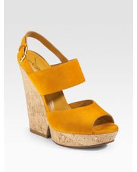 Saint Laurent | Yellow Cork Wedge | Lyst