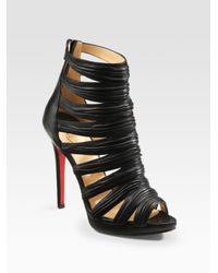Christian Louboutin | Black Nappa Leather Tinazata 120 Gathered Band Sandals | Lyst