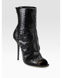 Jimmy Choo | Black Fantasy Snake-embossed Open-toe Ankle Boots | Lyst