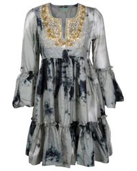 Leaves Of Grass | White Cotswolds Bell Sleeve Dye Tie Dress | Lyst