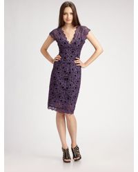 Nicole Miller | Purple Lace Cap Sleeve V-neck Dress | Lyst