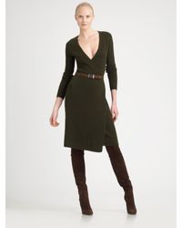 Ralph Lauren Black Label | Green Wrap Sweater Dress | Lyst