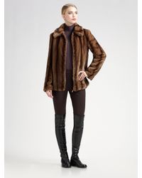 St. John | Brown Faux Fur Reversible Coat | Lyst