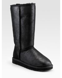 UGG Classic Leather Tall Bomber Boots in Black - Lyst