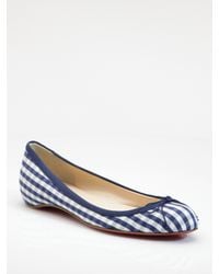 Christian Louboutin | Blue Sonietta Cotton Gingham Ballet Flats | Lyst