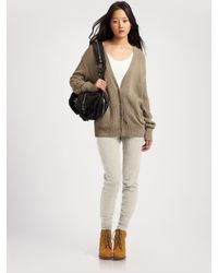 T By Alexander Wang | Gray Pointelle Hooded Cardigan | Lyst