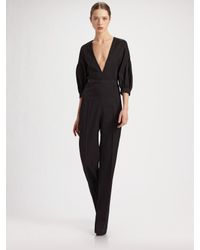 Saint Laurent | Black Cotton/wool Belted Jumpsuit | Lyst