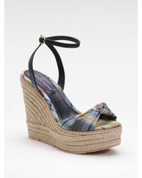 Ralph Lauren Collection | Blue Fistina Madras Wedge Espadrilles | Lyst