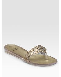 Stuart Weitzman | Metallic One The Rocks Jeweled Jelly Flat Sandals | Lyst