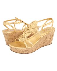 kate spade new york | Beachy Metallic Leather Wedge Sandals | Lyst