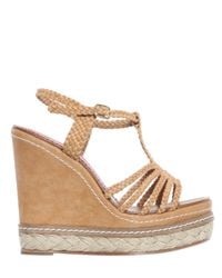 Paloma Barceló | Brown 120mm Wooven T-bar Espadrille Wedges | Lyst