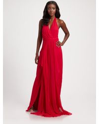 Notte by Marchesa | Red Silk Chiffon Halter Gown | Lyst