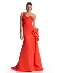 Oscar de la Renta | Red One Shoulder Side Drape Gown | Lyst