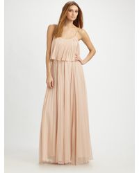 Halston | Pink Pleated Chiffon Maxi Dress | Lyst