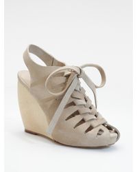 Loeffler Randall | Natural Lace-up Suede Wedge Sandals | Lyst
