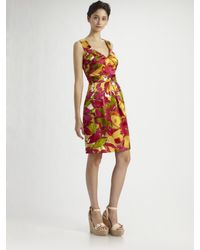 Kay Unger | Orange Tropical Print Silk Dress | Lyst
